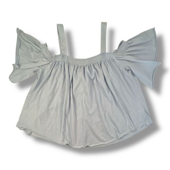 We The Free Ruffle Off The Shoulder Flowy T-shirt Blue Top Size Small - Picture 4 of 6